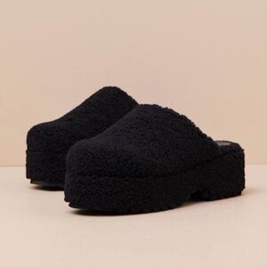 Black Fur Platform Clogs